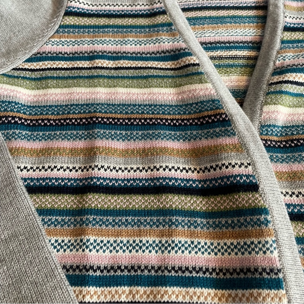 Orvis Fair Isle Open Front Patch Wool Cardigan - image 3